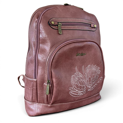 Cotton Road Pink Protea PU Leather Laptop Bag with embroidered design and padded laptop compartment