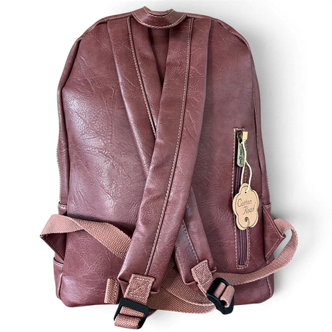 Cotton Road Laptop Bag pink protea design PU leather backpack with padded laptop compartment and multiple storage pockets