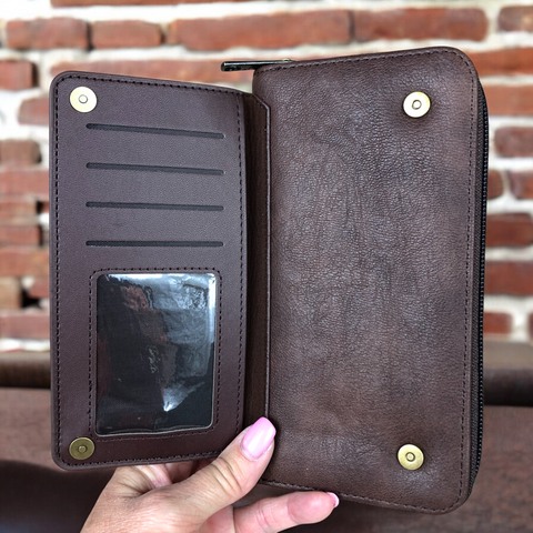 Large BROWN Cotton Road PU Leather Wallet