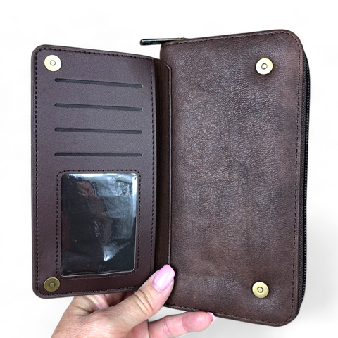 Large BROWN Cotton Road PU Leather Wallet