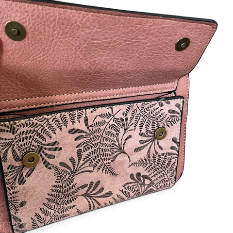Cotton Road Sling Bag pink PU leather crossbody with floral front pocket and branded strap