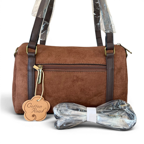 Cotton Road Sling Bag brown suede-look PU leather shoulder and crossbody bag with antique brass hardware