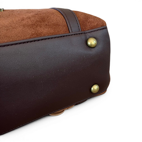 Cotton Road Sling Bag in brown suede-look PU leather with shoulder strap and antique brass hardware