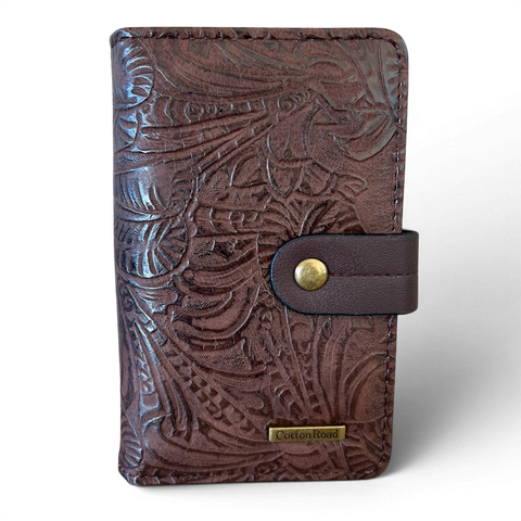Cotton Road Wallet medium black embossed PU leather with clip closure and card slots