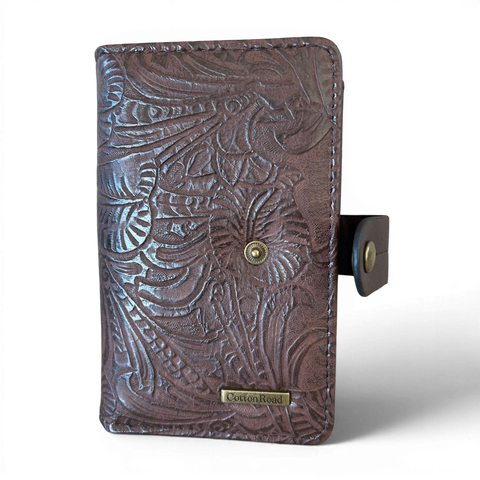 Cotton Road Wallet medium black embossed PU leather with clip closure and multiple card slots