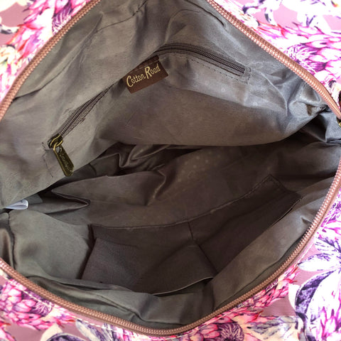 PINK CANVAS Cotton Road Handbag with PROTEAS and PU LEATHER TRIM