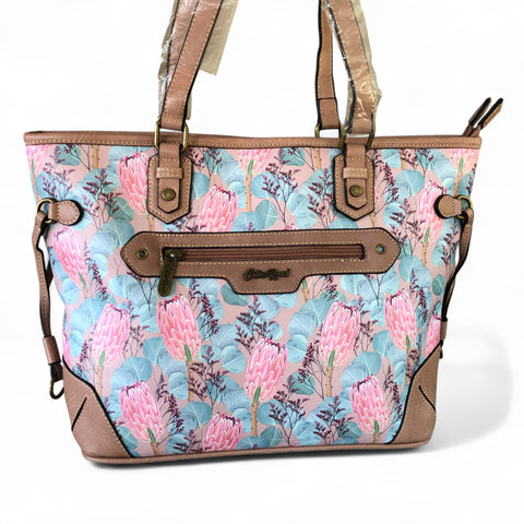 Cotton Road PINK PU LEATHER Handbag with PROTEAS