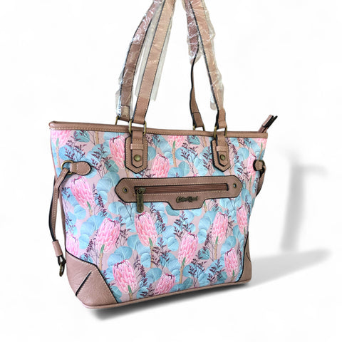Cotton Road PINK PU LEATHER Handbag with PROTEAS