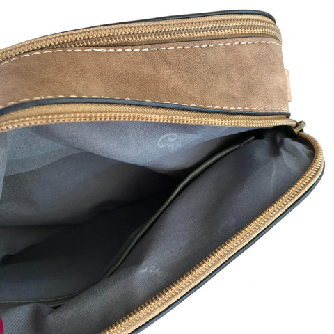 KHAKI PU Leather Cotton Road Sling Bag