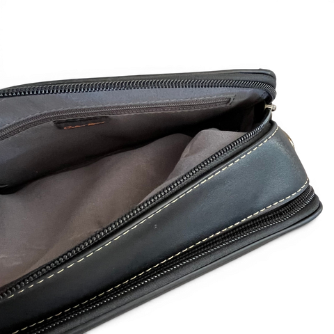 Cotton Road black PU leather sling bag with embossed design and branded strap