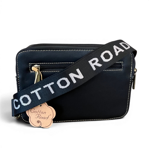 Cotton Road Sling Bag black PU leather with embossed design and branded strap