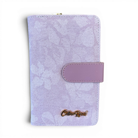 Cotton Road Wallet medium lilac floral PU leather with clip and gold hardware