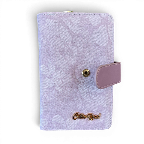 Cotton Road Wallet medium lilac floral PU leather with gold hardware and clip closure