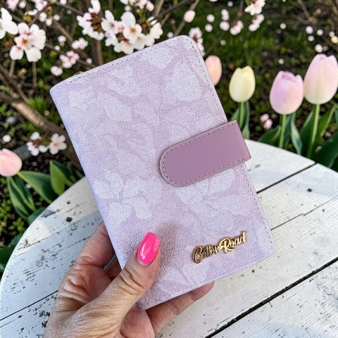 Cotton Road Wallet Medium Lilac Floral PU Leather with clip and gold hardware