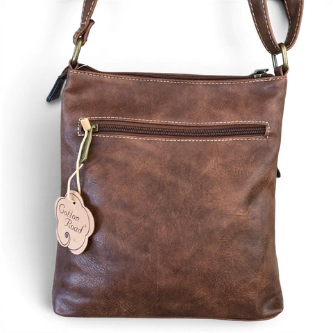 Cotton Road Sling Bag: Brown PU Leather Multi-Zip Crossbody Bag