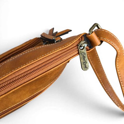 Cotton Road Sling Bag: YELLOW PU Leather Multi-Zip Crossbody Bag