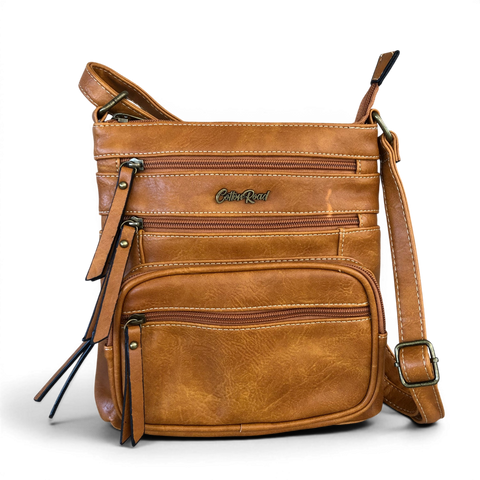 Cotton Road Sling Bag: YELLOW PU Leather Multi-Zip Crossbody Bag