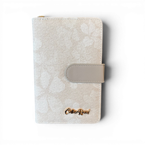 Cotton Road Wallet medium beige floral PU leather with gold-tone clip and spacious zip-around compartments