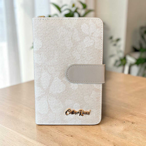 Cotton Road Wallet medium beige floral PU leather with gold hardware and clip