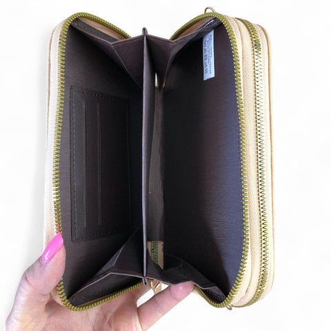 KHAKI Cotton Road PU Leather Cellphone Sling Wallet