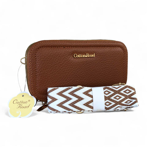 BROWN Cotton Road PU Leather Cellphone Sling Wallet