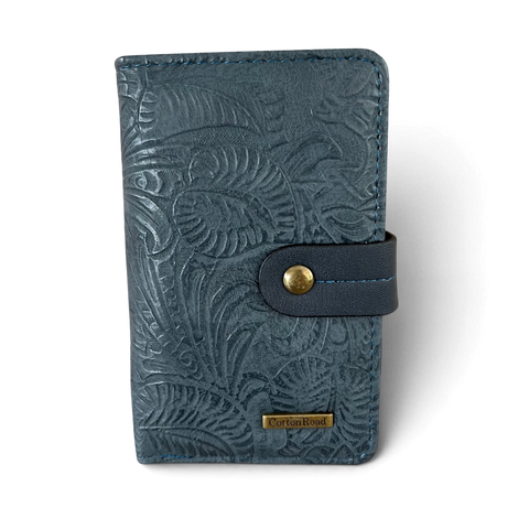 Cotton Road Wallet medium blue embossed PU leather with clip closure and card slots