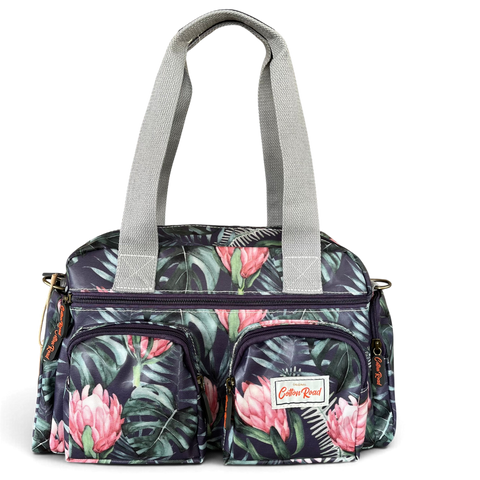 Cotton Road Handbag: BLUE PVC with PROTEAS for Everyday Use