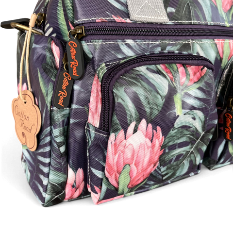 Cotton Road Handbag: BLUE PVC with PROTEAS for Everyday Use