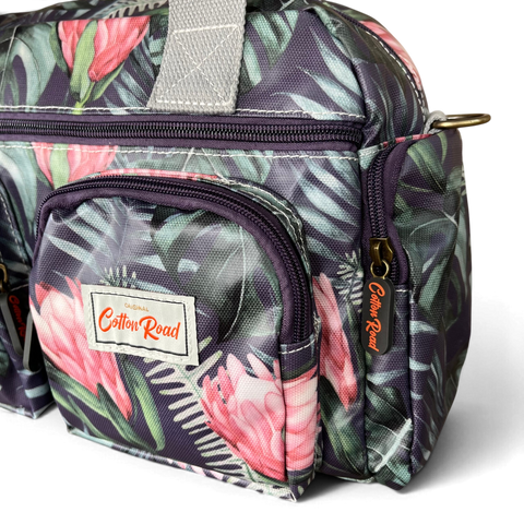 Cotton Road Handbag: BLUE PVC with PROTEAS for Everyday Use