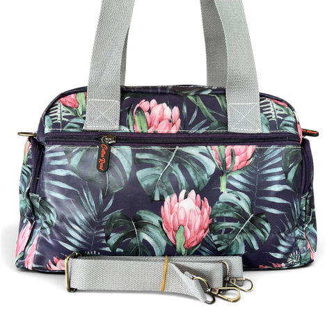 Cotton Road Handbag: BLUE PVC with PROTEAS for Everyday Use