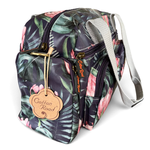 Cotton Road Handbag: BLUE PVC with PROTEAS for Everyday Use