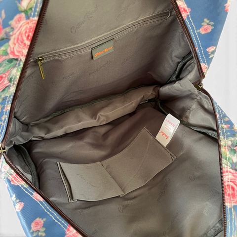 Cotton Road Backpack : BLUE FLORAL PVC Laptop Bag with TWIN HANDLES