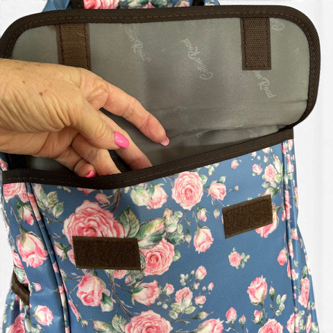 Cotton Road Backpack : BLUE FLORAL PVC Laptop Bag with TWIN HANDLES
