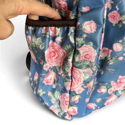 Cotton Road Backpack : BLUE FLORAL PVC Laptop Bag with TWIN HANDLES