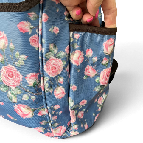 Cotton Road Backpack : BLUE FLORAL PVC Laptop Bag with TWIN HANDLES