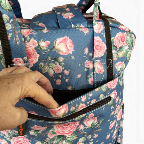 Cotton Road Backpack : BLUE FLORAL PVC Laptop Bag with TWIN HANDLES