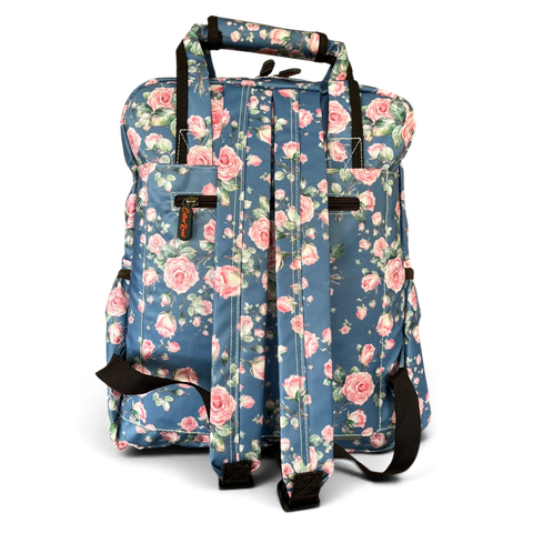 Cotton Road Backpack : BLUE FLORAL PVC Laptop Bag with TWIN HANDLES