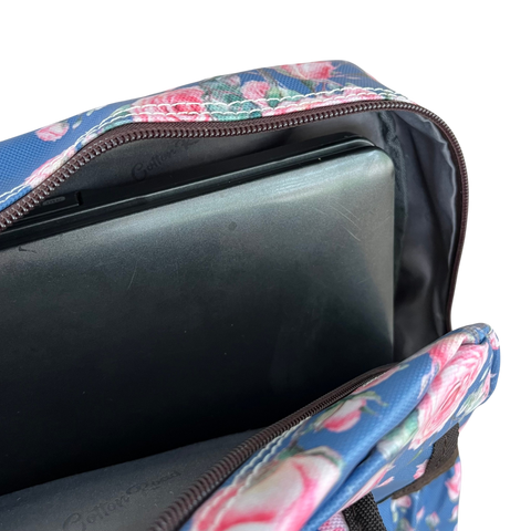 Cotton Road Backpack : BLUE FLORAL PVC Laptop Bag with TWIN HANDLES