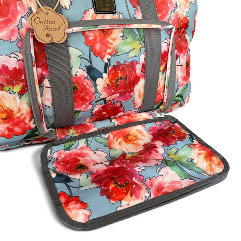Cotton Road Travel Bag: BLUE FLORAL PVC Foldaway WEEKENDER