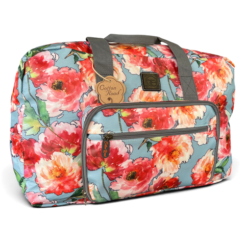 Cotton Road Travel Bag: BLUE FLORAL PVC Foldaway WEEKENDER