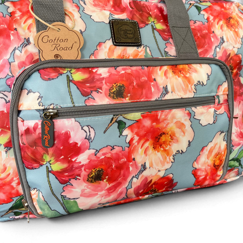 Cotton Road Travel Bag: BLUE FLORAL PVC Foldaway WEEKENDER