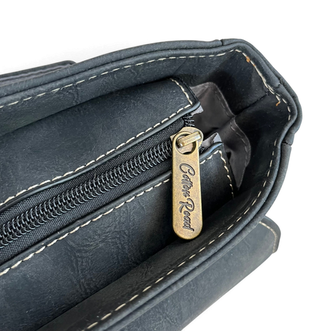 Cotton Road Sling Bag: Black PU Leather Crossbody with Clip Buckle detailing
