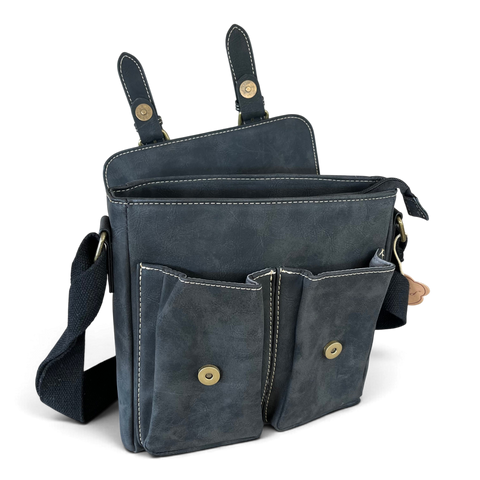 Cotton Road Sling Bag: Black PU Leather Crossbody with Clip Buckle detailing