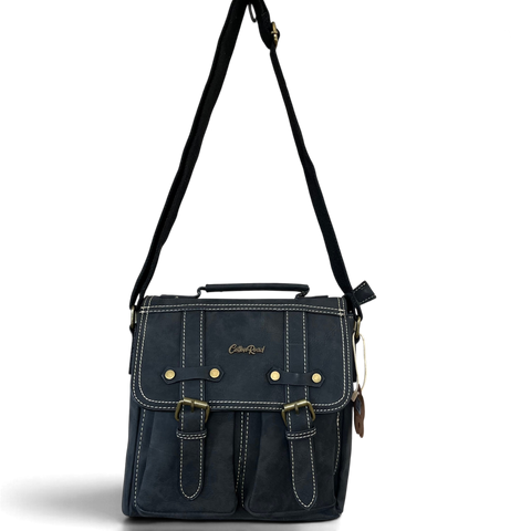 Cotton Road Sling Bag: Black PU Leather Crossbody with Clip Buckle detailing