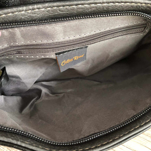 Black PU leather Cotton Road Sling Bag with buckle clip and adjustable strap