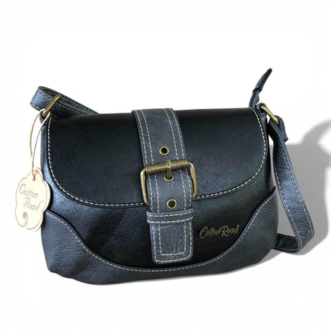 Black PU leather Cotton Road Sling Bag with buckle clip and adjustable strap