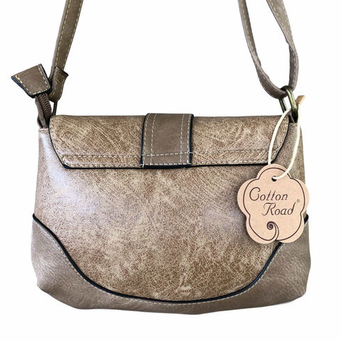 Cotton Road Sling Bag: KHAKI PU Leather Sling Bag with BUCKLE CLIP