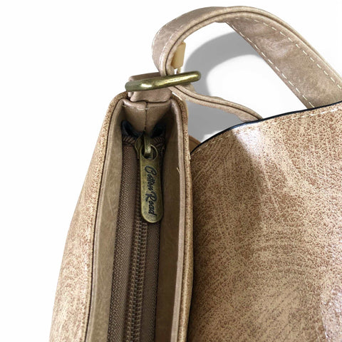 Cotton Road Sling Bag: KHAKI PU Leather Sling Bag with BUCKLE CLIP