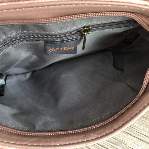 Pink Cotton Road Sling Bag in PU Leather with Adjustable Strap and Buckle Clip Closure Inside