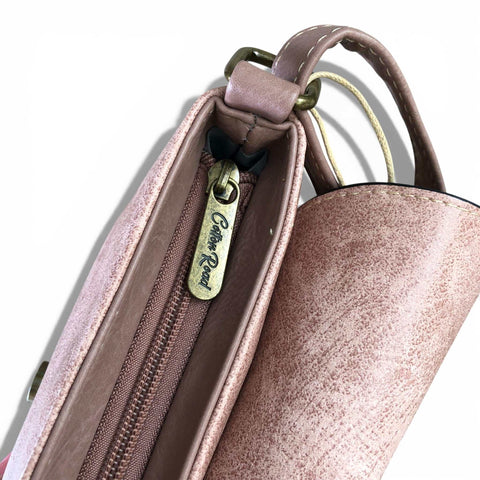 Pink PU leather Cotton Road Sling Bag with buckle clip zip view
